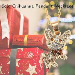 Cute Chihuahua Dog Pendant Necklace Gold Crystals Dog Lover